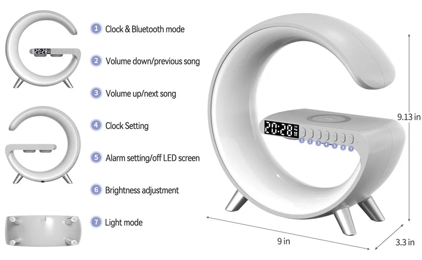 Multifunctional Wireless Charger with Alarm, Speaker & RGB Light