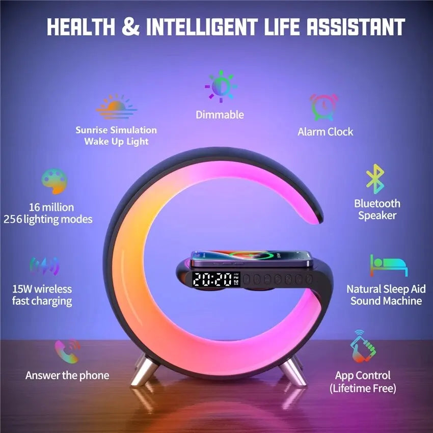 Multifunctional Wireless Charger with Alarm, Speaker & RGB Light